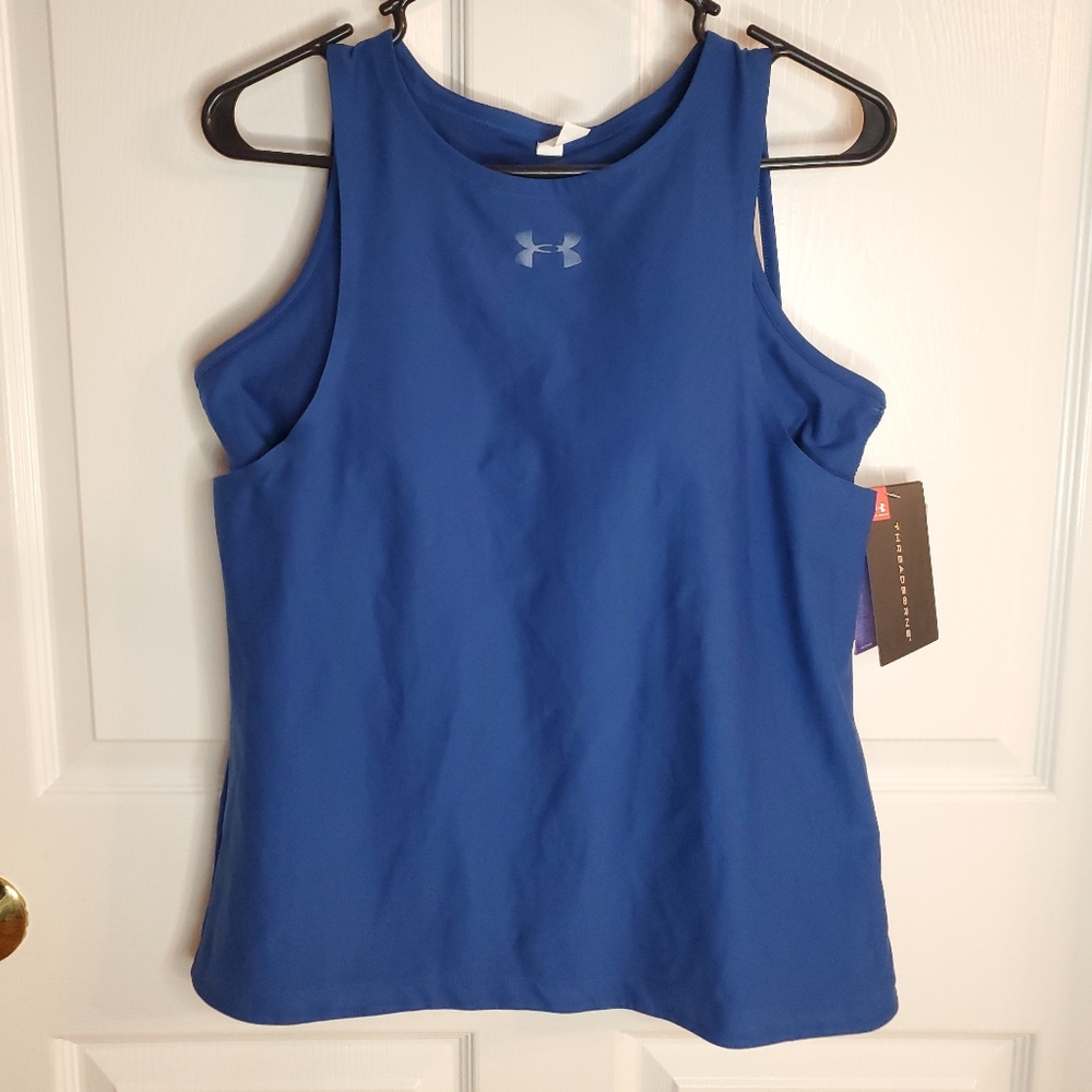 Under Armour Women's Blue Heat Gear Tank Top w/ Built In Bra. Size XL. #SW